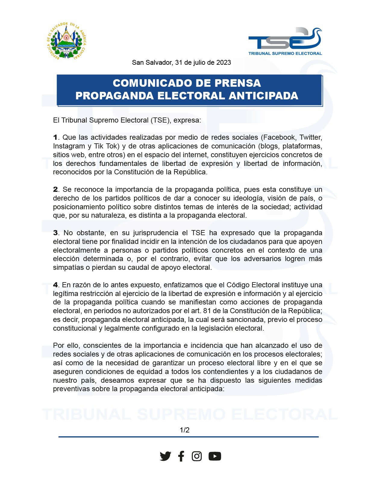 imagen del comunicado, primer página